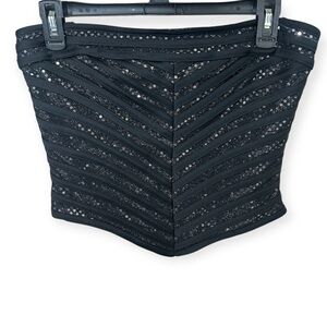 Tadashi Shoji Black Sequin Striped Mesh Tube top